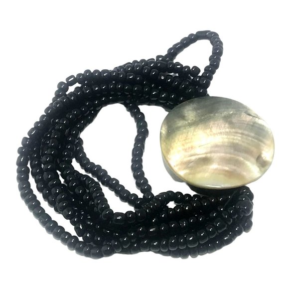 Chunky Handmade Abalone Disc Multi Strand Boho Stretch Bracelet Pony Beads - Picture 2 of 3